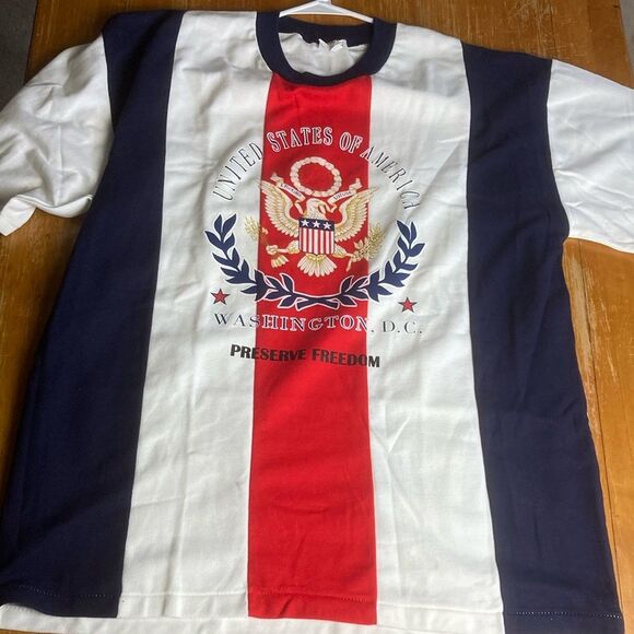 USA Vintage Washington DC Seal Stripe Red White Blue Tee Shirt XXL *spot - Picture 1 of 8